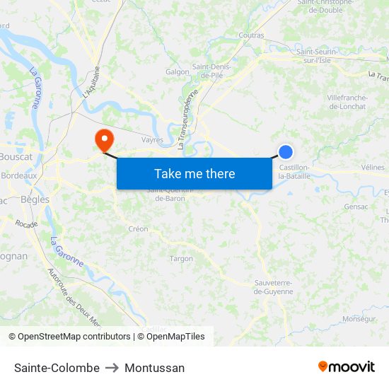 Sainte-Colombe to Montussan map