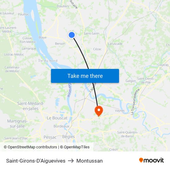 Saint-Girons-D'Aiguevives to Montussan map