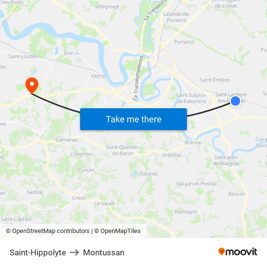 Saint-Hippolyte to Montussan map