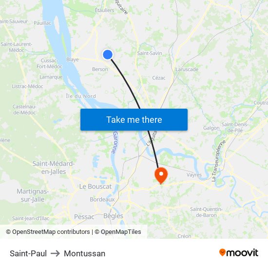 Saint-Paul to Montussan map