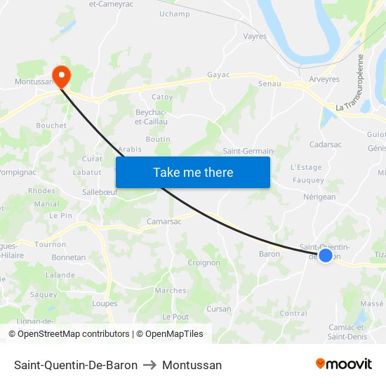 Saint-Quentin-De-Baron to Montussan map