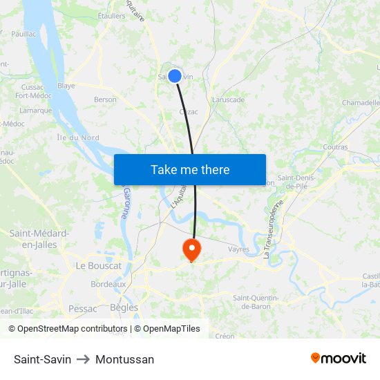 Saint-Savin to Montussan map