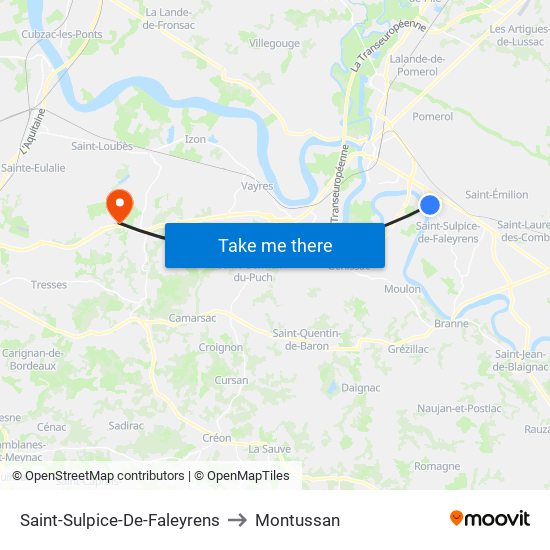 Saint-Sulpice-De-Faleyrens to Montussan map