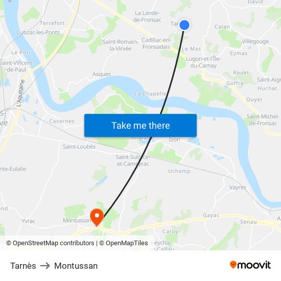 Tarnès to Montussan map