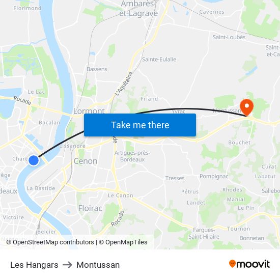 Les Hangars to Montussan map