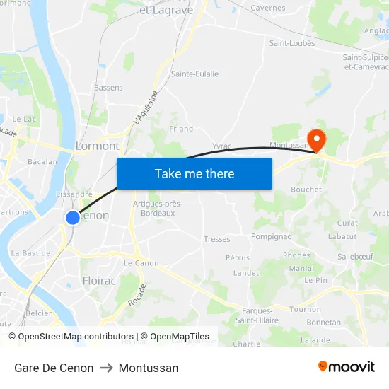 Gare De Cenon to Montussan map