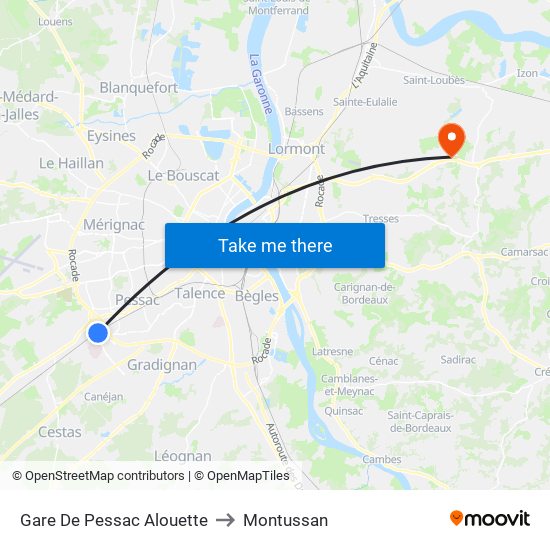 Gare De Pessac Alouette to Montussan map