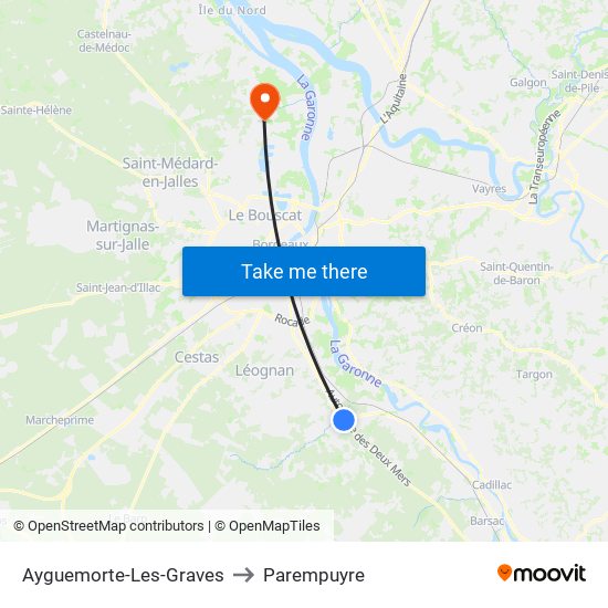 Ayguemorte-Les-Graves to Parempuyre map