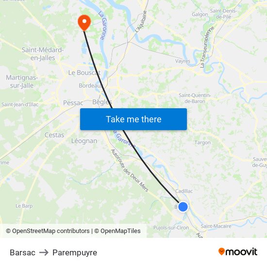 Barsac to Parempuyre map