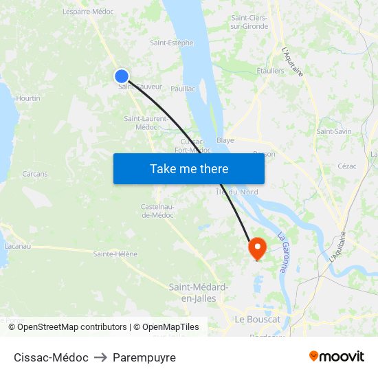 Cissac-Médoc to Parempuyre map