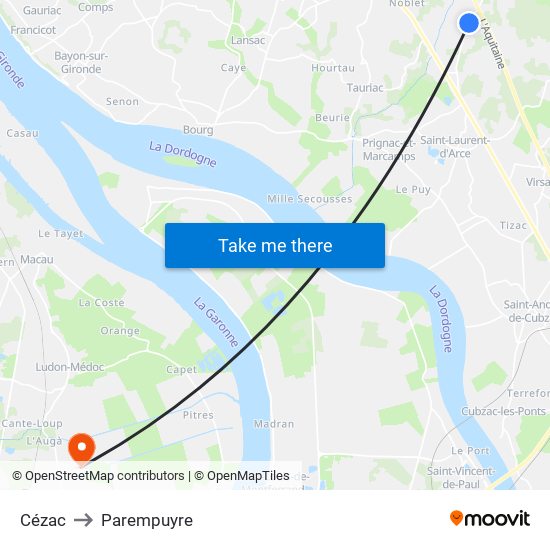 Cézac to Parempuyre map