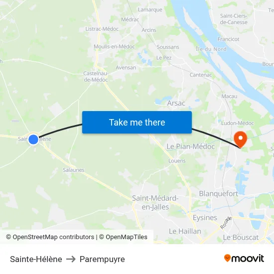 Sainte-Hélène to Parempuyre map