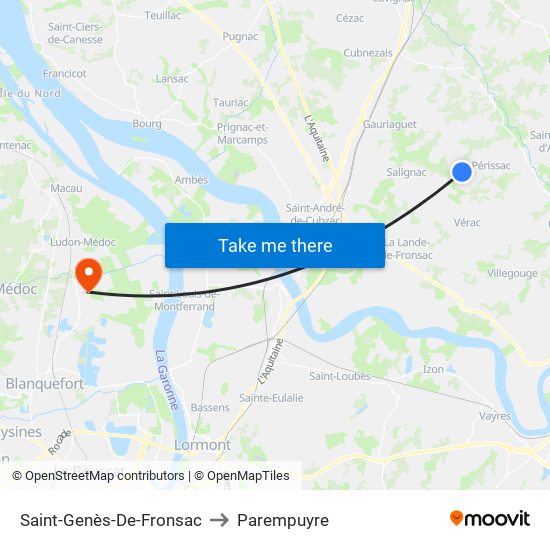 Saint-Genès-De-Fronsac to Parempuyre map