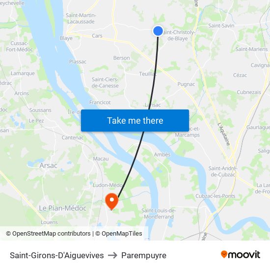 Saint-Girons-D'Aiguevives to Parempuyre map