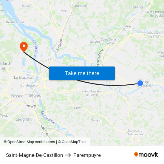 Saint-Magne-De-Castillon to Parempuyre map