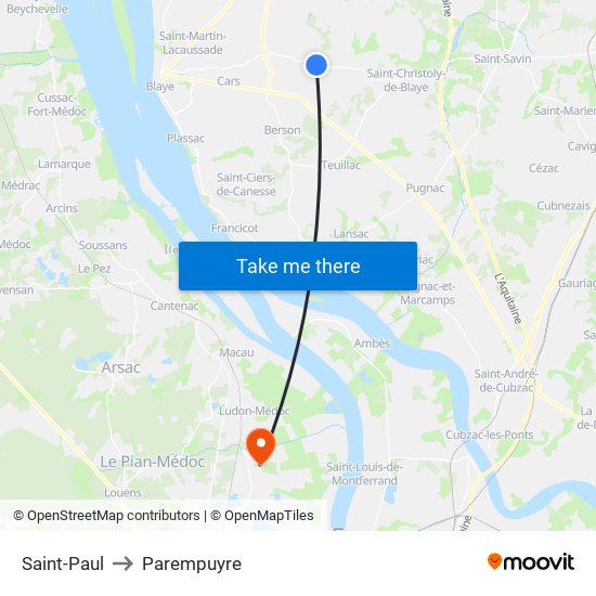 Saint-Paul to Parempuyre map