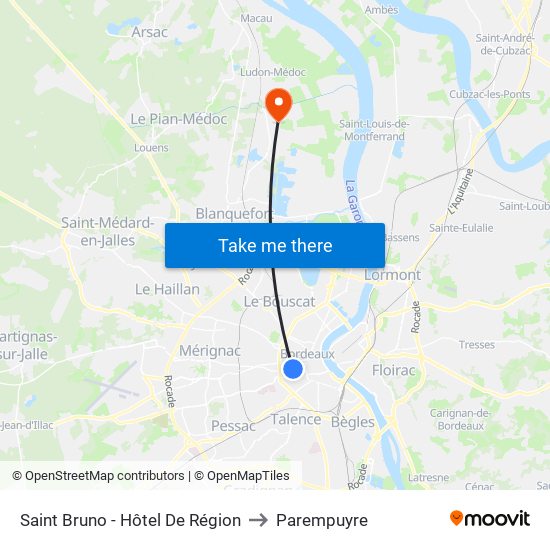 Saint Bruno - Hôtel De Région to Parempuyre map