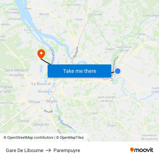 Gare De Libourne to Parempuyre map