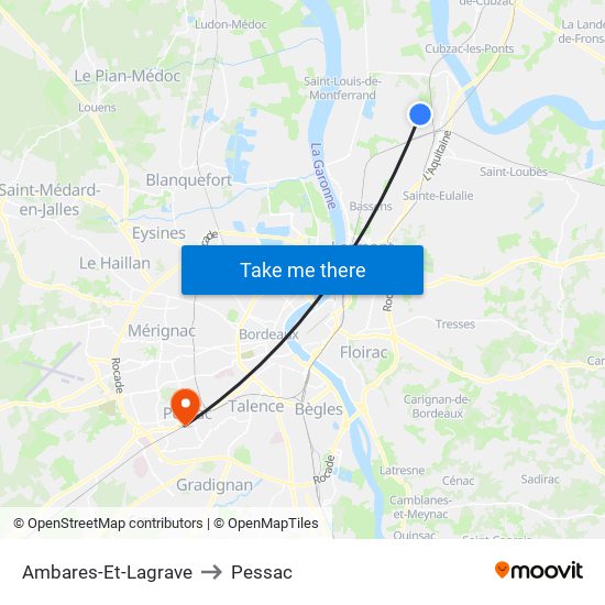 Ambares-Et-Lagrave to Pessac map