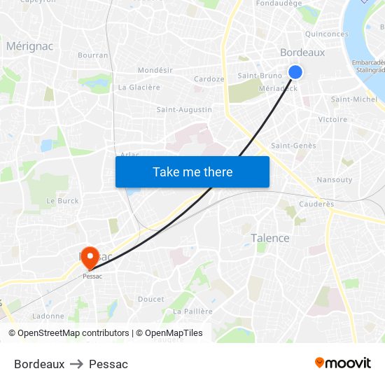 Bordeaux to Pessac map