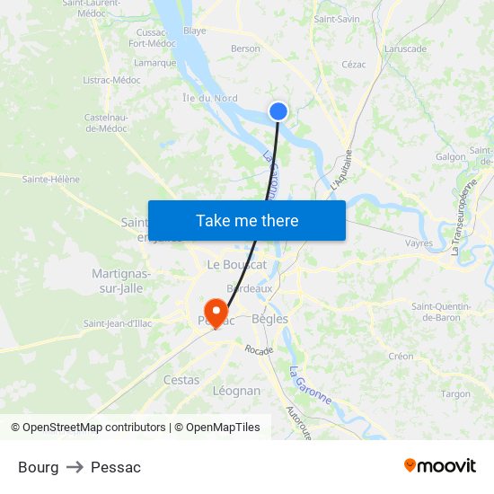 Bourg to Pessac map