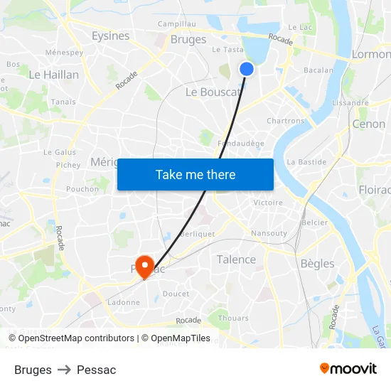 Bruges to Pessac map