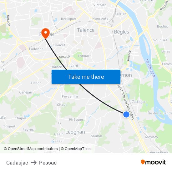 Cadaujac to Pessac map