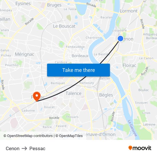 Cenon to Pessac map