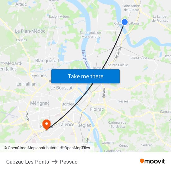 Cubzac-Les-Ponts to Pessac map