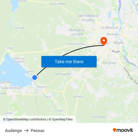 Audenge to Pessac map