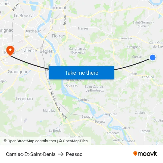 Camiac-Et-Saint-Denis to Pessac map