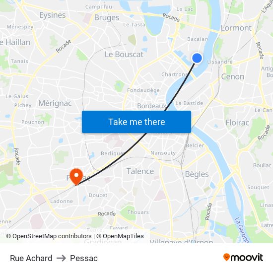 Rue Achard to Pessac map