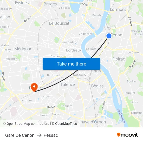 Gare De Cenon to Pessac map