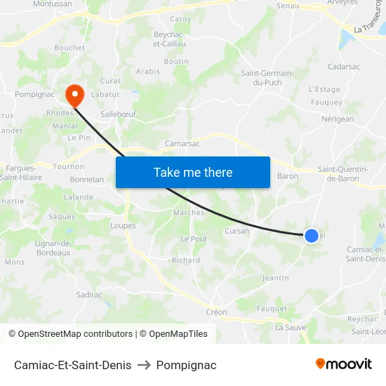 Camiac-Et-Saint-Denis to Pompignac map