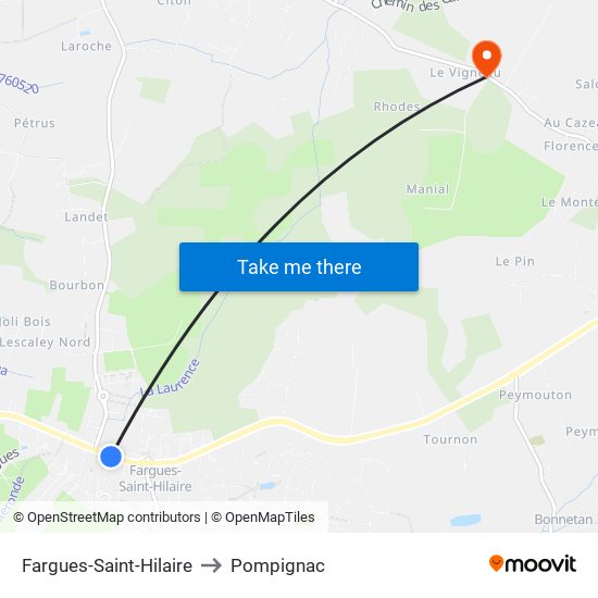 Fargues-Saint-Hilaire to Pompignac map