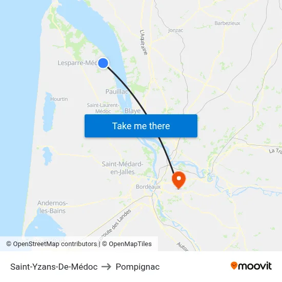 Saint-Yzans-De-Médoc to Pompignac map