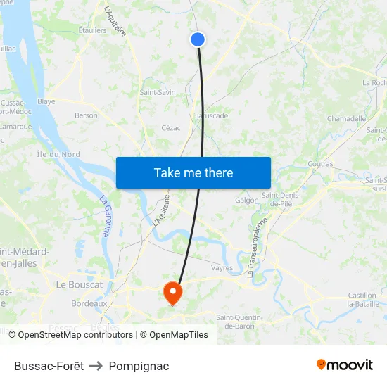 Bussac-Forêt to Pompignac map