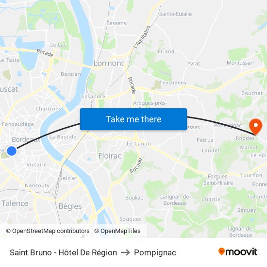 Saint Bruno - Hôtel De Région to Pompignac map