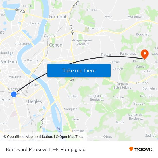 Boulevard Roosevelt to Pompignac map