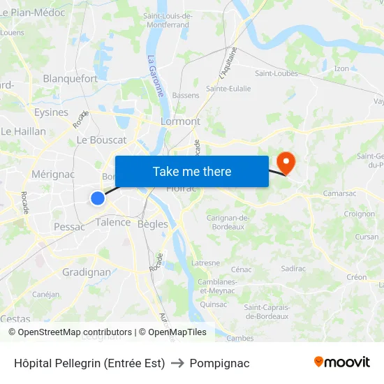 Hôpital Pellegrin (Entrée Est) to Pompignac map