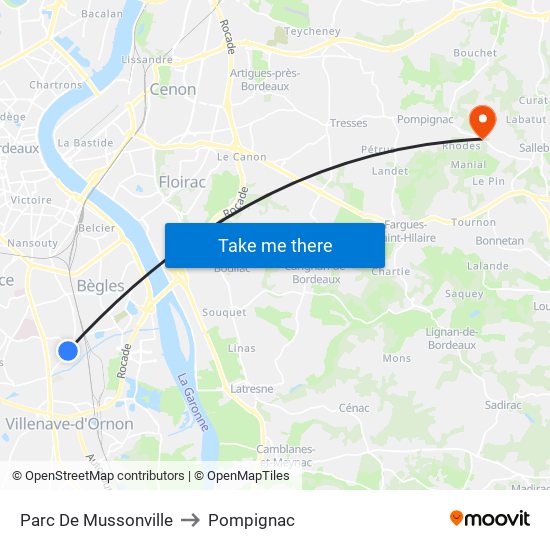 Parc De Mussonville to Pompignac map