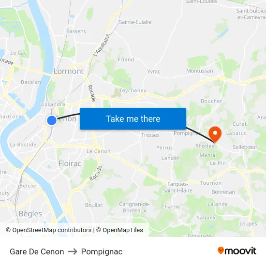 Gare De Cenon to Pompignac map