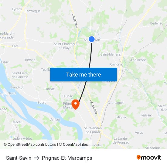 Saint-Savin to Prignac-Et-Marcamps map