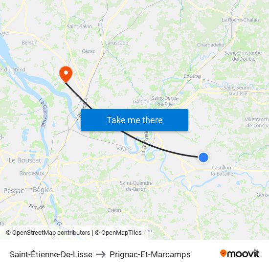Saint-Étienne-De-Lisse to Prignac-Et-Marcamps map