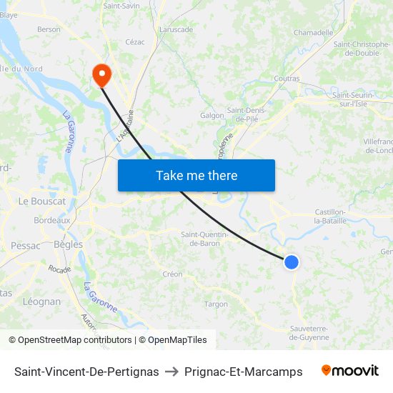 Saint-Vincent-De-Pertignas to Prignac-Et-Marcamps map