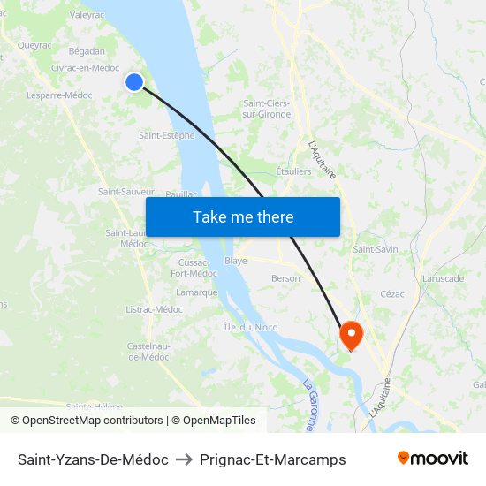 Saint-Yzans-De-Médoc to Prignac-Et-Marcamps map