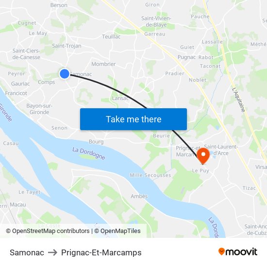 Samonac to Prignac-Et-Marcamps map