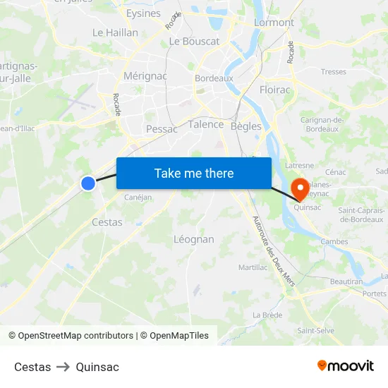 Cestas to Quinsac map