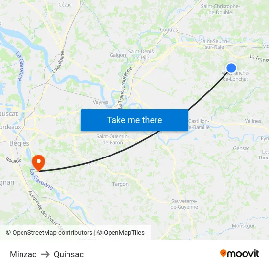Minzac to Quinsac map