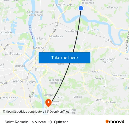 Saint-Romain-La-Virvée to Quinsac map